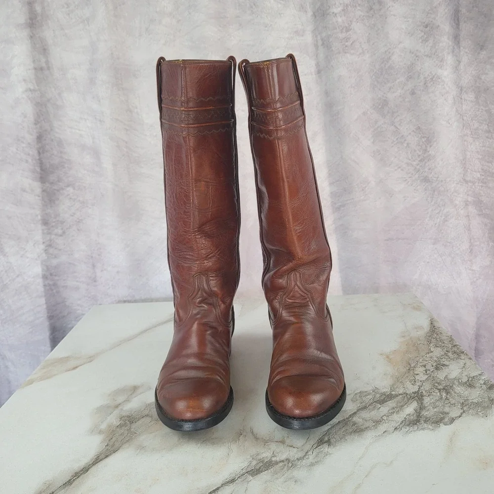 Vintage Lucchese Knee High Western Boots Women's Size 8.5 B READ